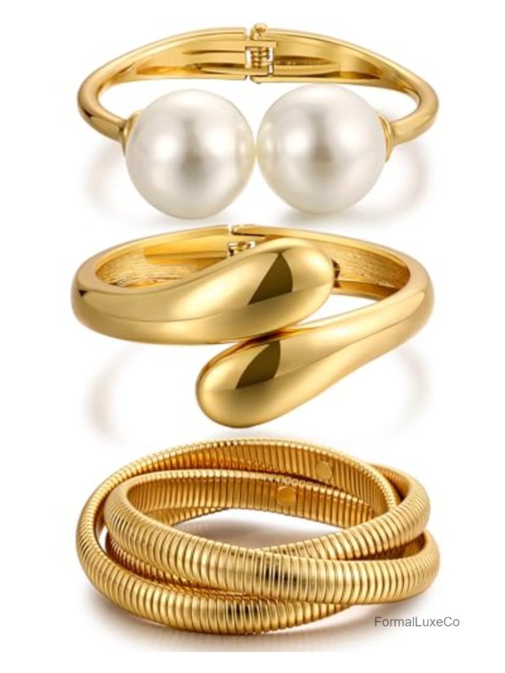 Chunky 14k Gold Plated Bangle Bracelets Set for Women Stackable Cuff Bracelet